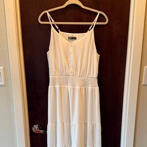 Women’s White Smocked-Waist Maxi Dress with Spaghetti Straps